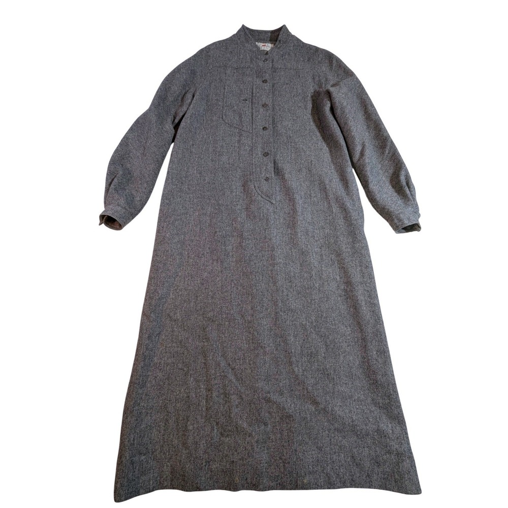 Joan Leslie by Kasper Vintage Grey Herringbone Button Dress Long Sleeve‎ READ